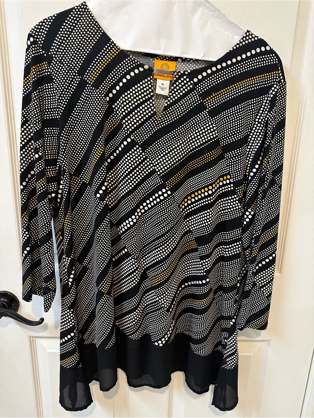 Ruby Rd. Black White Tunic with Yellow Dot Accents